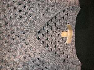 Michael Kors Women's Metallic Silver Pointelle Open-Knit V-Neck Sweater Size Sma